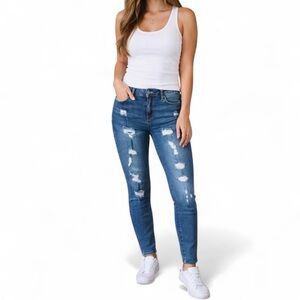 TORRID Distressed Skinny Jeans | Medium Wash Ripped Denim | Trendy Stretch Fit